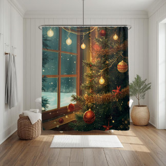 Rideaux De Douche Cozy Christmas Window Shower Curtain 