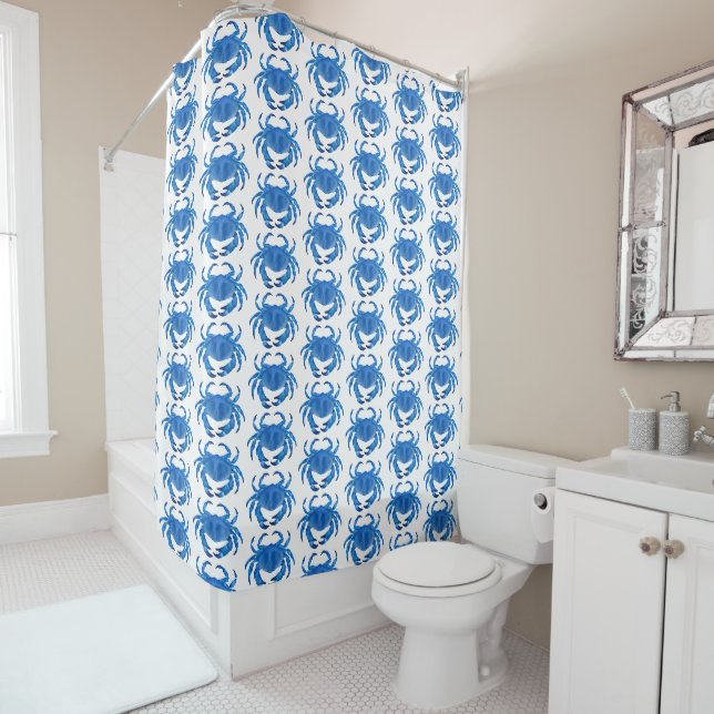Rideaux De Douche Crabe Bleu motif Océan (En situation)