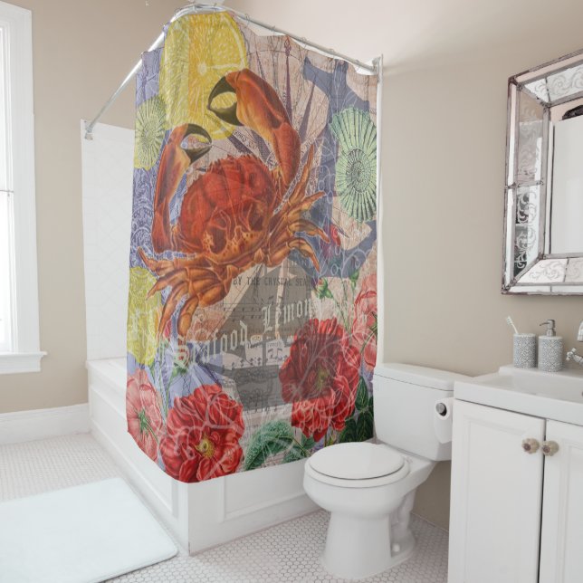Rideaux De Douche Crabe Plage Nautique Art de la mer (En situation)