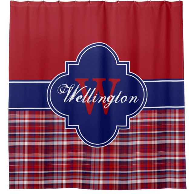 Rideaux De Douche Cranberry Navy Blue Madras Plaid 1ICB Nom du ruban (Devant)