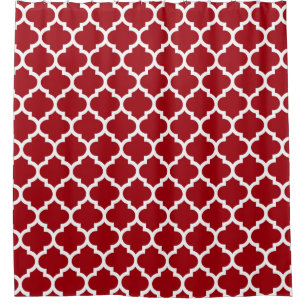 Rideaux De Douche Cranberry Red White Marocain Quatrefoil Motif #5