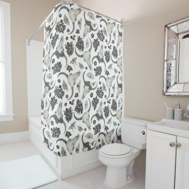 Rideaux De Douche Crâne animal gothique avec fleurs Motif (En situation)