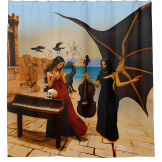 Rideaux De Douche Crâne de dragon Abstrait Occulte Cuisine foncée AI