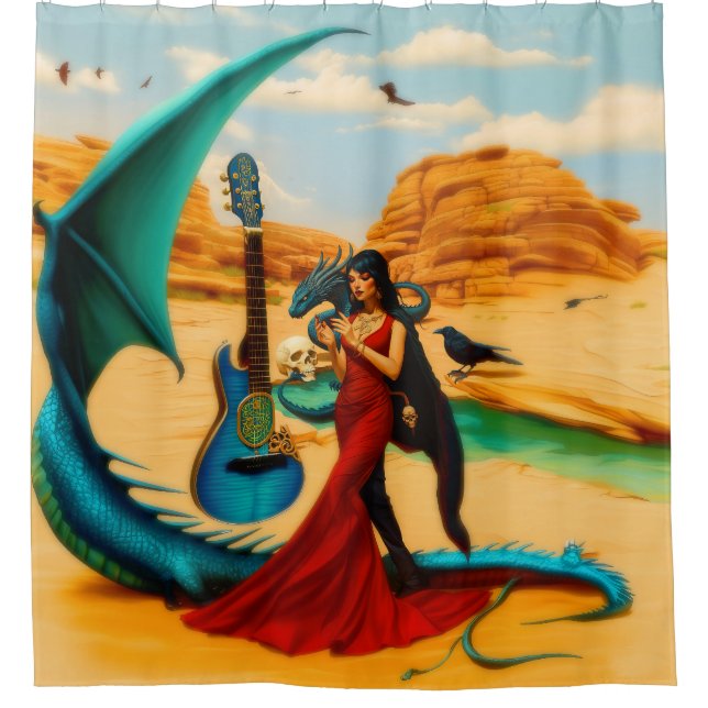 Rideaux De Douche Crâne de dragon Abstrait Occulte Cuisine foncée AI (Devant)