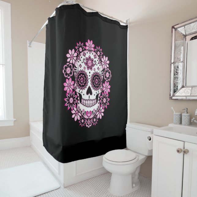 Rideaux De Douche Crâne de sucre rose (En situation)
