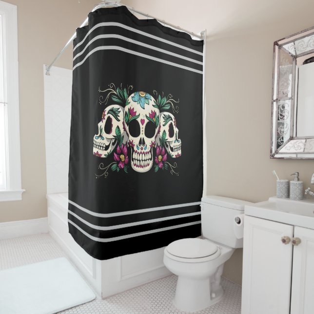 Rideaux De Douche Crânes florales (En situation)
