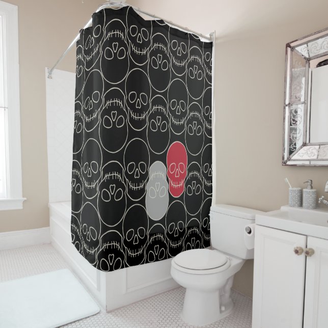 Rideaux De Douche Crânes - Noir de chauve-souris et Blanc d'os (En situation)