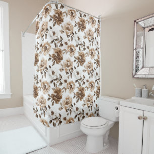 Rideaux De Douche Crème Brown Fleurs blanches Noël