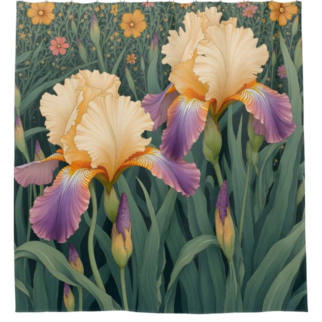 Rideaux De Douche Crème et Iris pourpre (Devant)