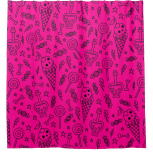 Rideaux De Douche crème glacée halloween crâne os poison rose