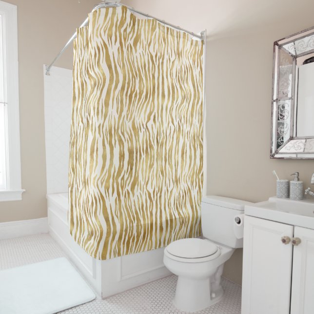 Rideaux De Douche Crème Gold Zebra Print     (En situation)