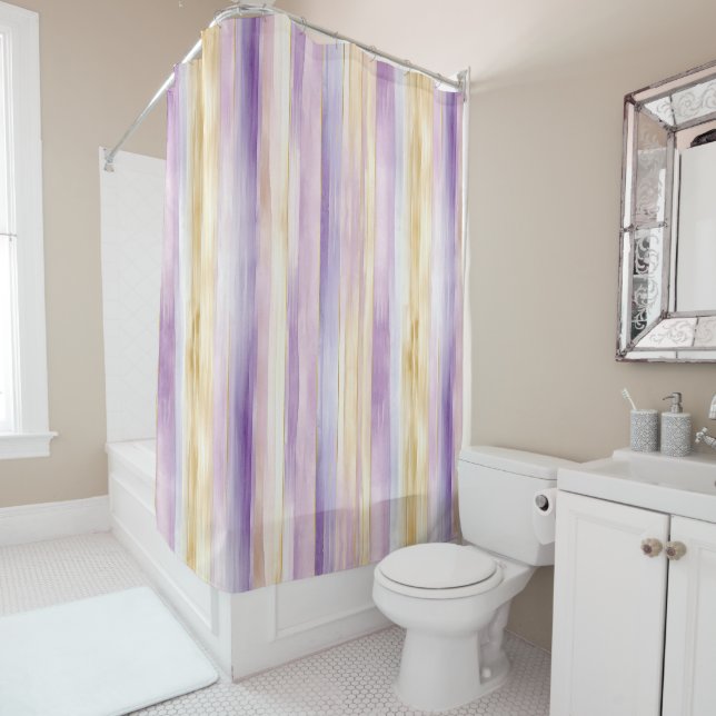 Rideaux De Douche Crème pourpre Iris raypes (En situation)