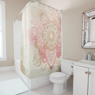 Rideaux De Douche Crème Rose Marron Mandala Bohème Chic Mode