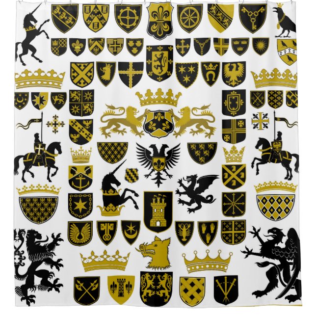 Rideaux De Douche Crêtes héraldiques, dessins symboliques. (Devant)