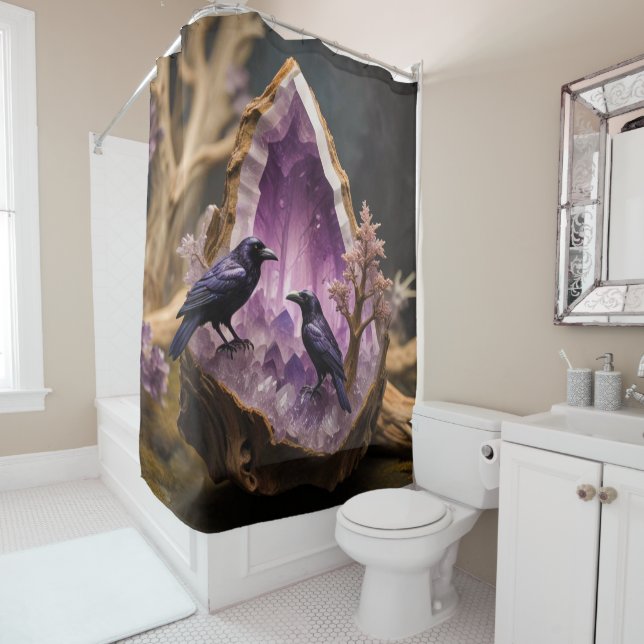 Rideaux De Douche Cristal Améthyste - Crows Ravens (En situation)