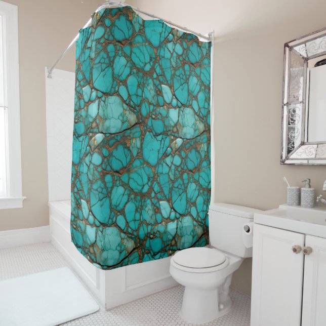 Rideaux De Douche Cristaux de Pierre Turquoise (En situation)