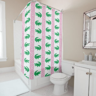 Rideaux De Douche Crocodile Prépa Rayure à Clé Grecque – Rose & Vert