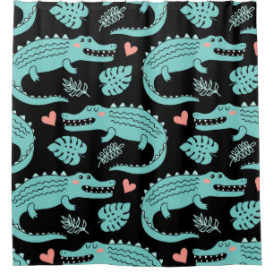 Rideaux De Douche Crocodiles de caricatures, motif mignon sans soudu