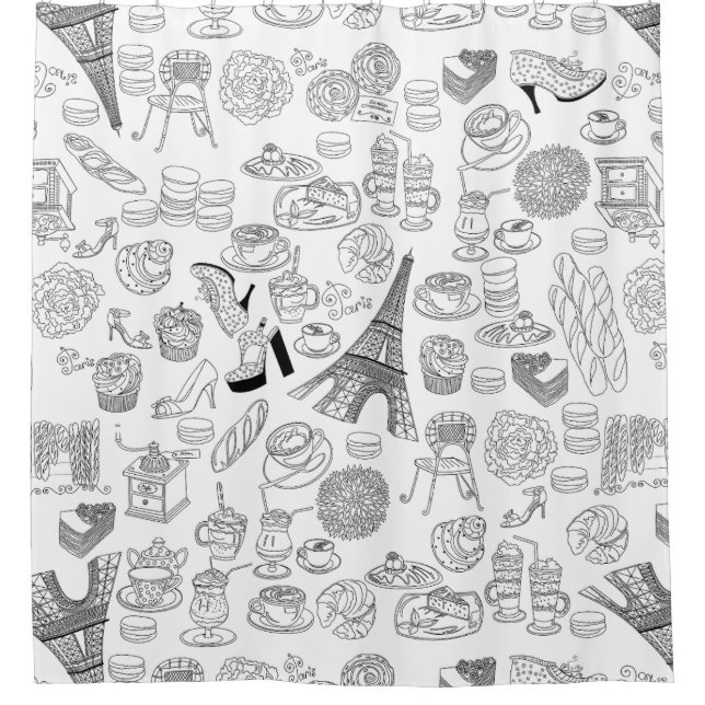 Rideaux De Douche croissants paris france doodé de mode française (Devant)