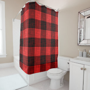 Rideaux De Douche Croix Hachurée Rouge Noir Buffalo Check