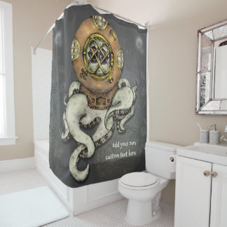 Rideaux De Douche Croquis drôle de plongeur de poulpe personnalisé
