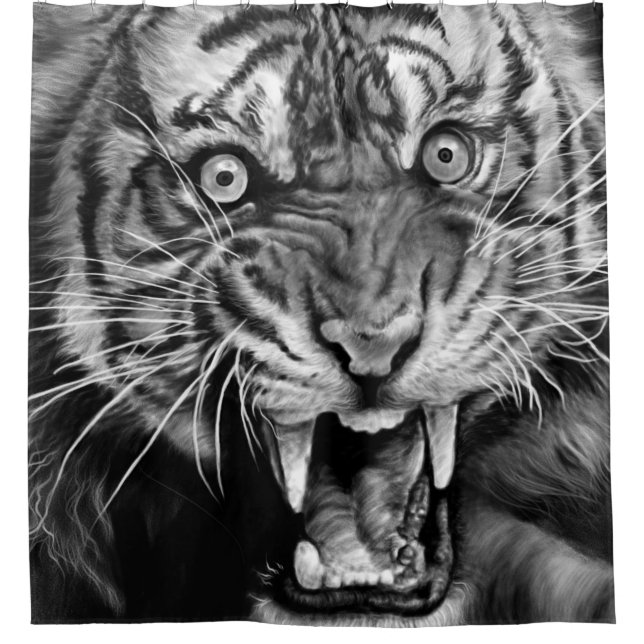 Rideaux De Douche Croquis d'un tigre sauvage en noir et blanc, white (Devant)