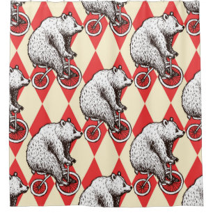 Rideaux De Douche Croquis ours sur vélo en style vintage, p transpa