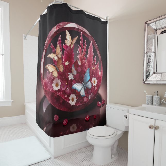 Rideaux De Douche Crystal Ruby Jardin Bijoux Papillons (En situation)