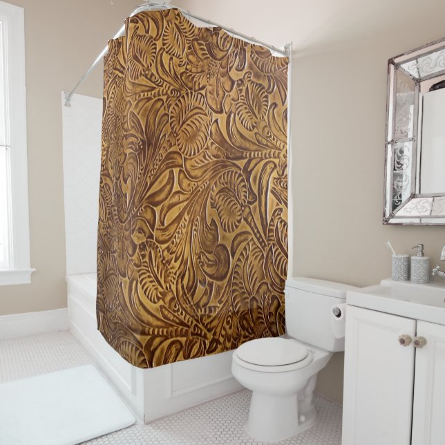 Rideaux De Douche Cuir Brown Faux (En situation)