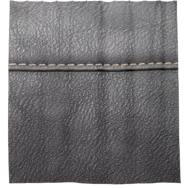 Rideaux De Douche Cuir noir cousu avec couture blanche (Devant)