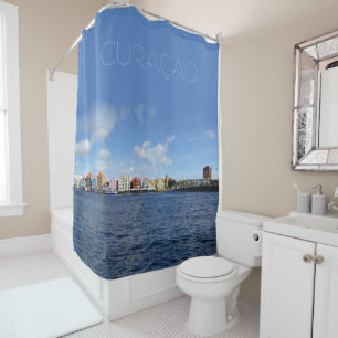 Rideaux De Douche Curaçao Skyline avec texte sortant (personnalisabl