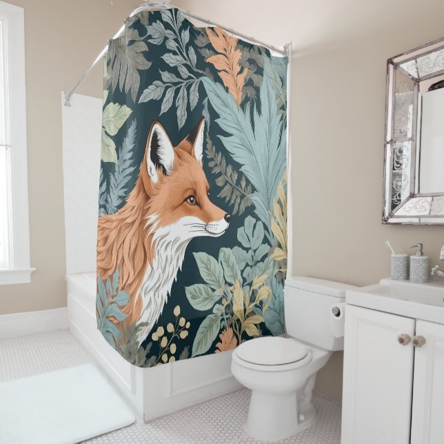 Rideaux De Douche Curieux Fox Fern Feuilles William Morris Inspiré (En situation)