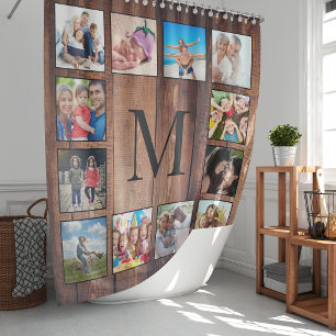 Rideaux De Douche Custom Family Photo Collage Reclaimed Wood