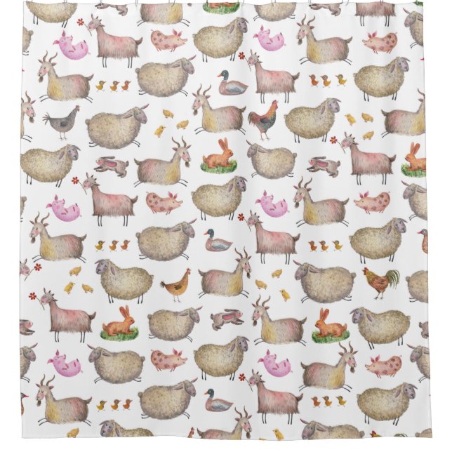 Rideaux De Douche Cute Aquarelle ferme Grange Animaux Motif (Devant)
