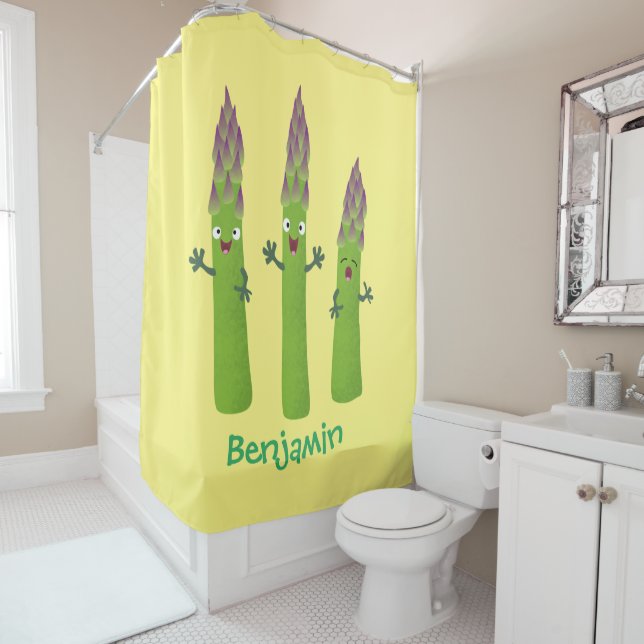 Rideaux De Douche Cute asperges chantant un trio végétal dessin anim (En situation)