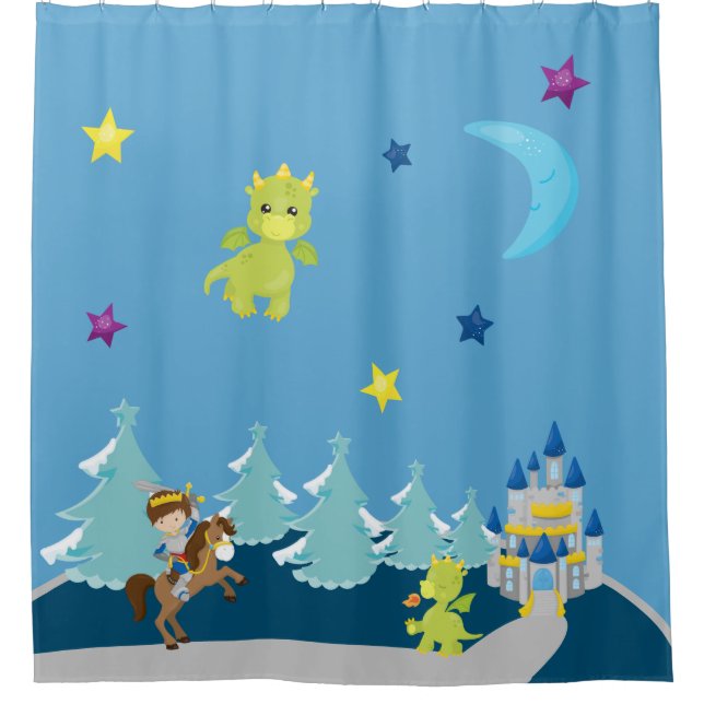 Rideaux De Douche Cute Baby Dragons & Knight avec/ Castle Nursery Th (Devant)