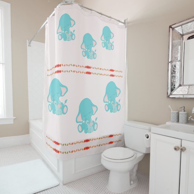 Rideaux De Douche Cute Blue Elephant Kids Baby Nursery (En situation)