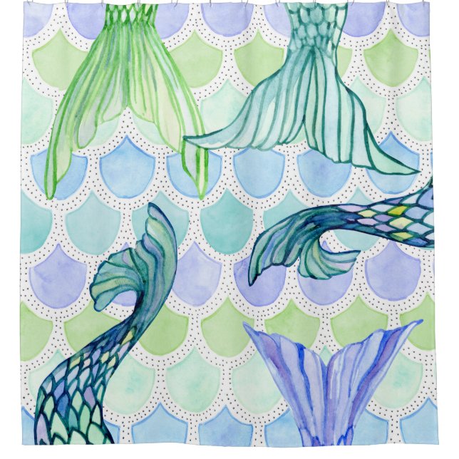 Rideaux De Douche Cute Blue Lavender Mermaid Tails Amusant Décor Pla (Devant)