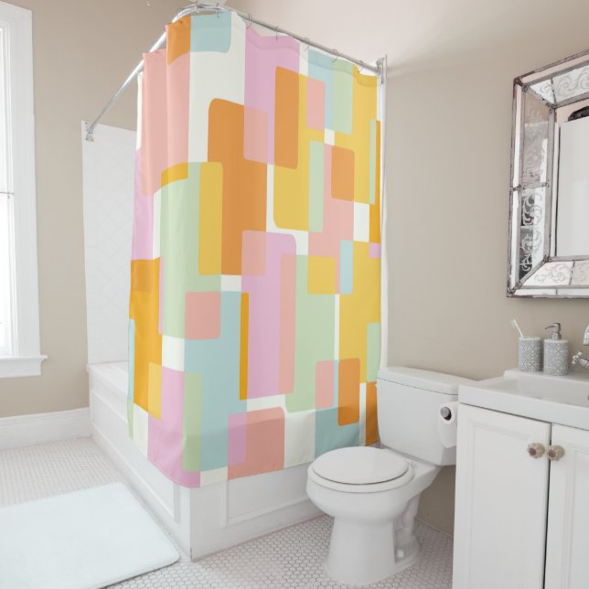 Rideaux De Douche Cute Boho Retro Pastel Forme géométrique (En situation)