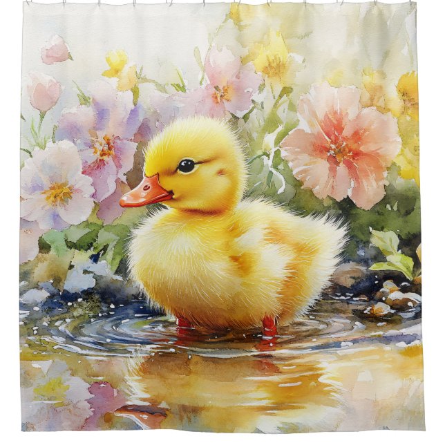 Rideaux De Douche Cute canard avec Fleurs Aquarelle (Devant)