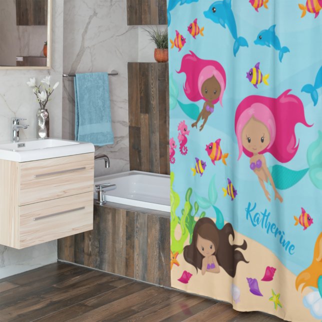 Rideaux De Douche Cute Cartoon Fille Sirène Sous La Salle De Bains D (Créateur téléchargé)
