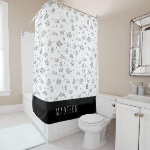 Rideaux De Douche Cute Cats Motif Doodé noir et blanc