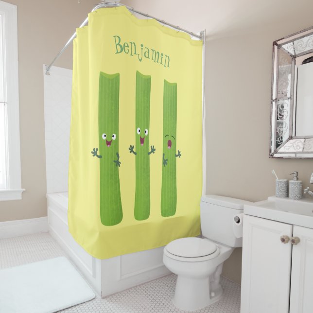 Rideaux De Douche Cute céleri bâtons trio caricature légumes (En situation)