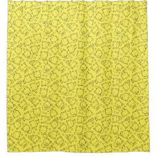 Rideaux De Douche Cute chatons et pois noir et jaune