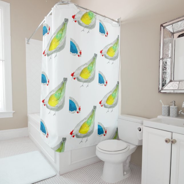 Rideaux De Douche Cute chickens watercolor (En situation)