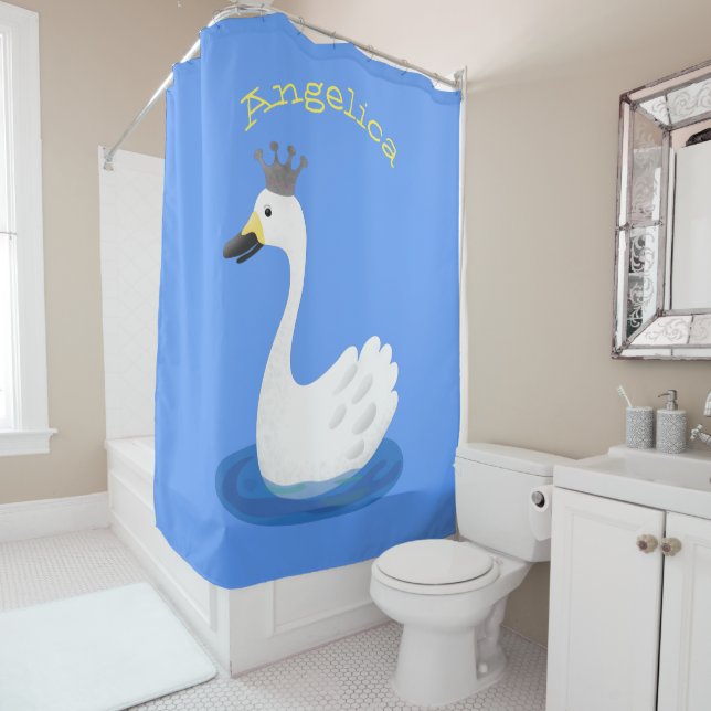 Rideaux De Douche Cute cygne blanc avec dessin de la couronne (En situation)