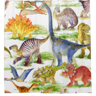 Rideaux De Douche Cute Dinosaures Aquarelle Art sans fil