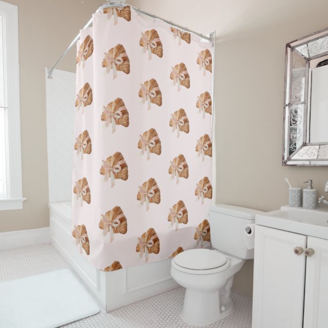 Rideaux De Douche Cute Elegant Coquette Croissant Ribbon Rose (En situation)