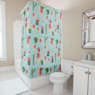 Rideaux De Douche Cute Fiesta Llama & Cactus Motif