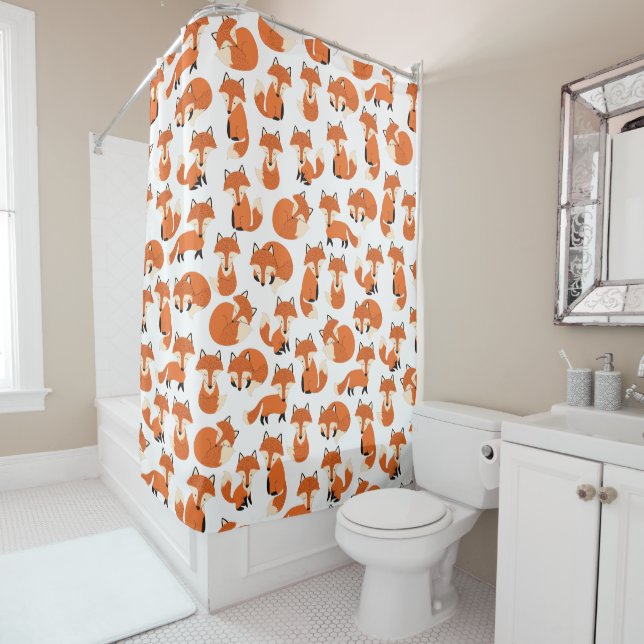 Rideaux De Douche Cute Fox Woodland Automne Forest Motif (En situation)